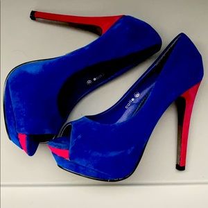 Blue & Fuchsia Extra High Heels